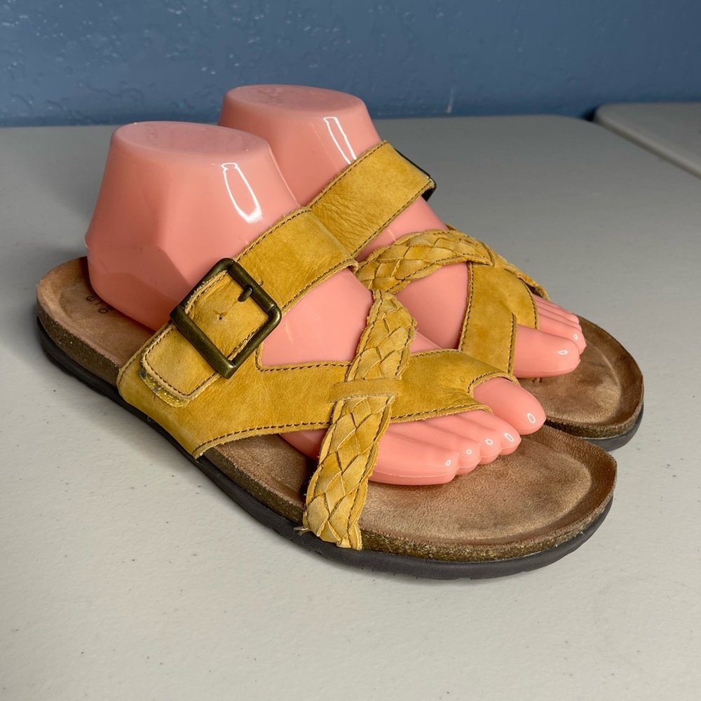 EARTH ORIGINS SUEDE LEATHER ORONO FOSTER WOMEN’S TOE SANDALS Amber Yellow 9.5